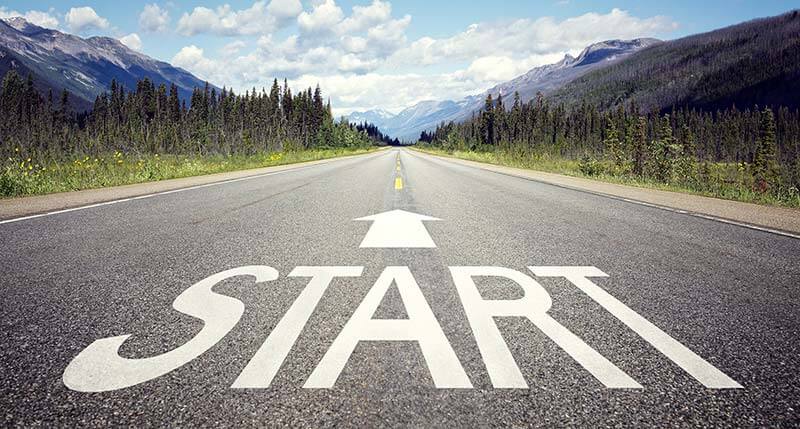 Road with START painted on asphalt.