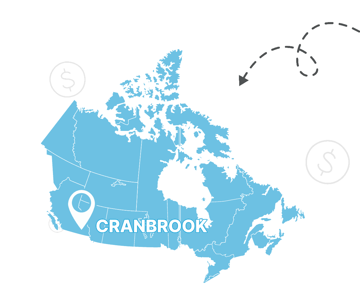 Cranbrook in Canada - map