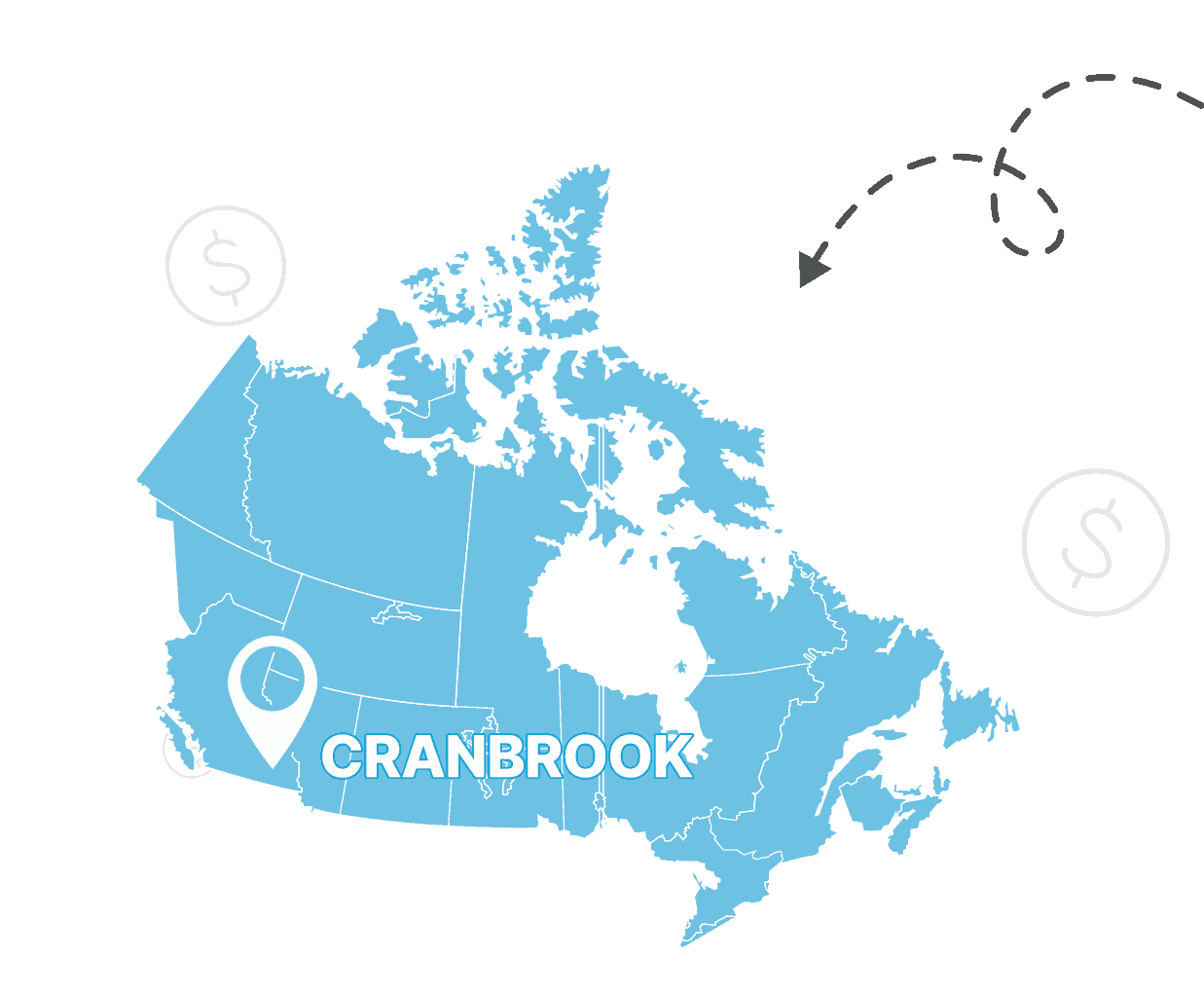 Cranbrook in Canada - map